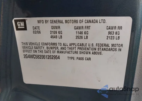 2006 Buick Lacrosse Cx из США, поврежденный, VIN 2G4WC582061262954